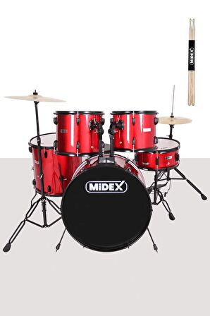Midex CD900X-RD 22'' Yetişkin Akustik Bateri Davul Seti 22B-13T-12T-16F-14S (5 Parça)